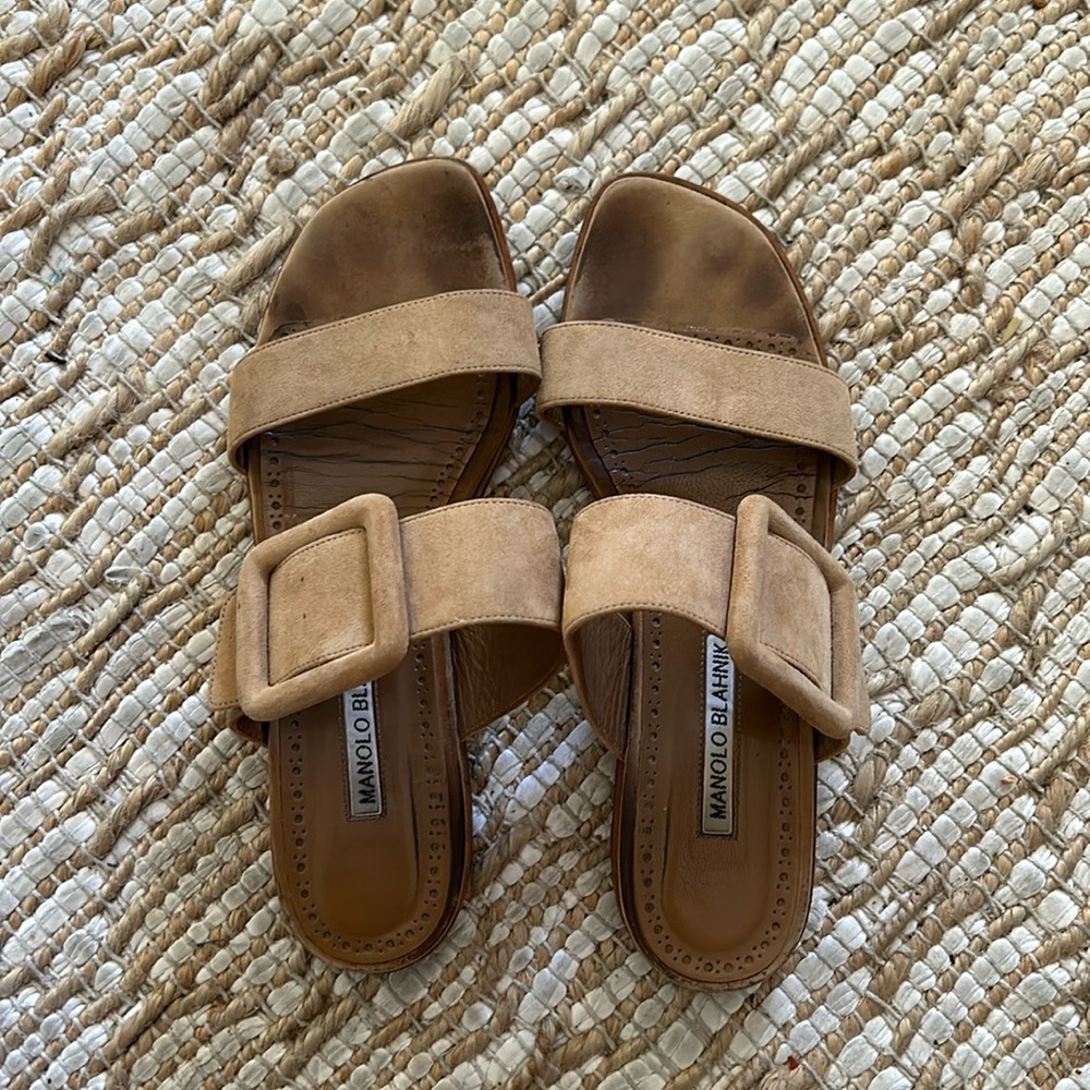 Manolo Blahnik Tituba Suede Buckle Dual-Band Sandals